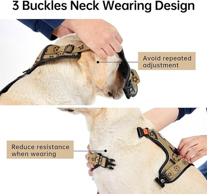 IVY&LANE No Pull Dog Harness with Leash Set, Reflective No Choke Pet Vest,Adjustable Oxford Dog Vest Harness with Easy Control Handle for Large Dogs (Light Brown,L)