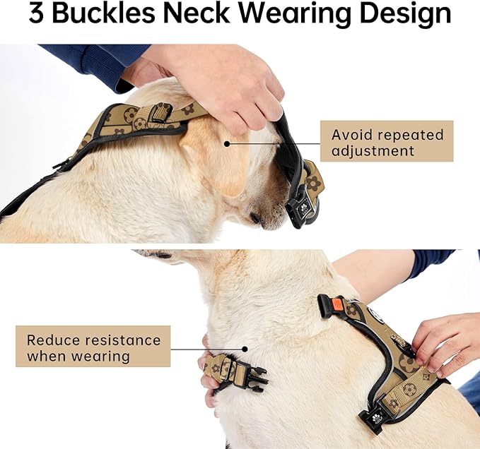 IVY&LANE No Pull Dog Harness with Leash Set, Reflective No Choke Pet Vest,Adjustable Oxford Dog Vest Harness with Easy Control Handle for Small Dogs (Light Brown,S)
