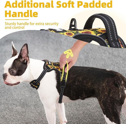 PUPTECK No Pull Dog Harness for Large, Adjustable Reflective Dog Harness with Handle Easy Control, Comfortable Soft Padded Pet Vest Harness for Large Dogs, Sunflower L