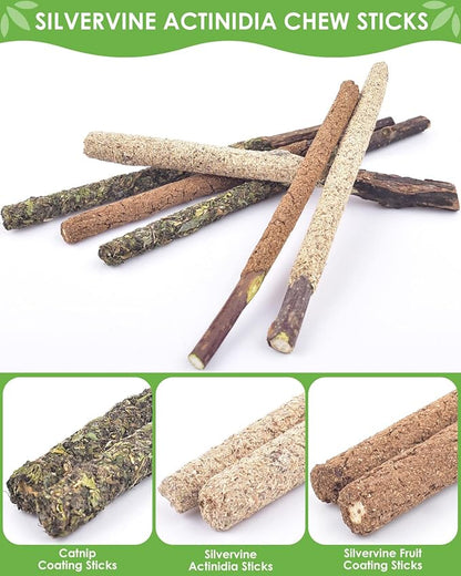Silvervine Chew Sticks for Cats, 10 Pack Natural Catnip Chew Toys for Kittens Teeth Cleaning, Matatabi Dental Care, Increase Appetite, Calm Cat Anxiety and Stress, Aggressive Chewers Cat Dental Toy