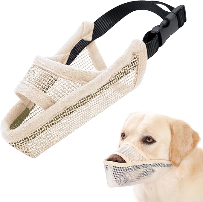 Crazy Felix Nylon Dog Muzzle for Small Medium Large Dogs, Air Mesh Breathable and Drinkable Pet Muzzle for Anti-Biting Anti-Barking Licking (M, Beige)