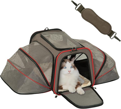Petsfit Expandable Cat Dog Carrier for 2 Cats, 19" Lx 12" Wx 12" H Soft-Sided Portable Pet Carrier for Travel, Dog Carrier for Small Dog with 2 Side Extensions, Anti-Escape