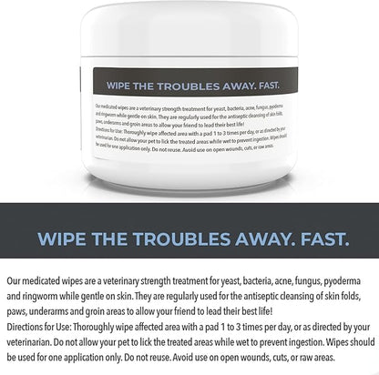 Smiling Paws Pets - Antibacterial & Antifungal Wipes for Dogs & Cats (with Chlorhexidine & Ketoconazole)