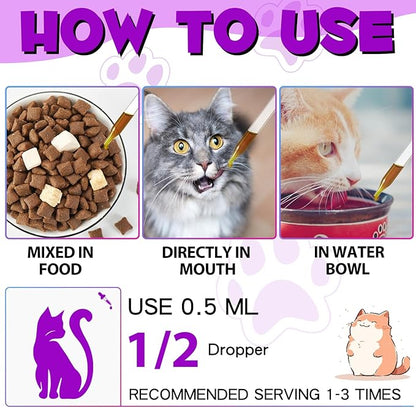 Cat Multivitamin, 15 in 1 Cat Vitamins Liquid Drops, Supports Immune Health, Promotes Joint, Skin and Coat Health, Cats Vitamin and Supplements with Glucosamine & Cranberry 2 fl oz