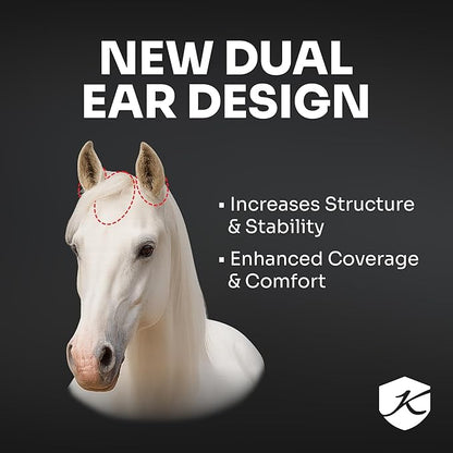 Kensington UV Fly Mask with Fleece Trim - Protective Mask with Dual Ear Opening & Forelock Freedom - Medium, Deluxe Black