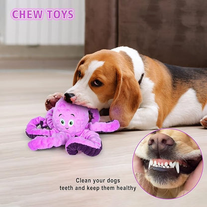 Purple Octopus Squeaky Dog Toy – Tough Plush Stuffed Animal for Small, Medium & Large Dogs