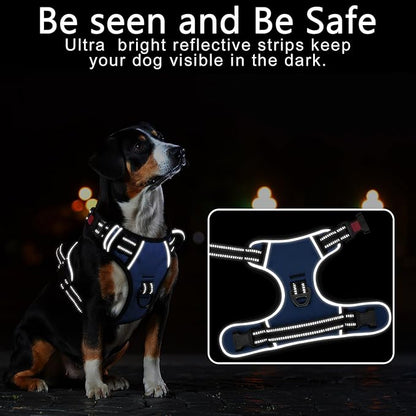 Timos Dog Harness for Medium Dogs, No Pull Service Vest with Reflective Strips and Control Handle,No Choke Dog Harness with 2 Metal Rings for Easy Walking,Outdoor Training,Blue, M