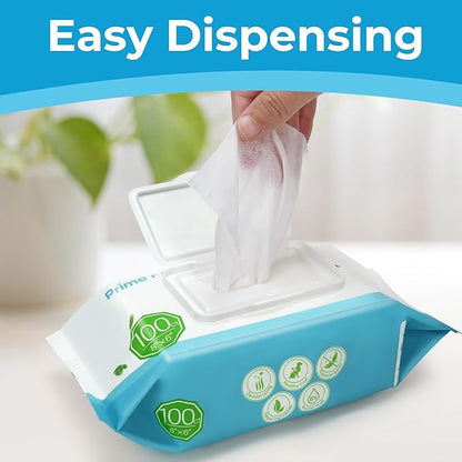 PrimePets Dog Grooming Wipes, 600 Count, 6x8 Inch Deodorizing Wipes for Dogs & Cats, 100% Fragrance Free, Natural Pet Wipes for Cleaning Face Bum Eyes Ears Paws Teeth, Dog Wipes