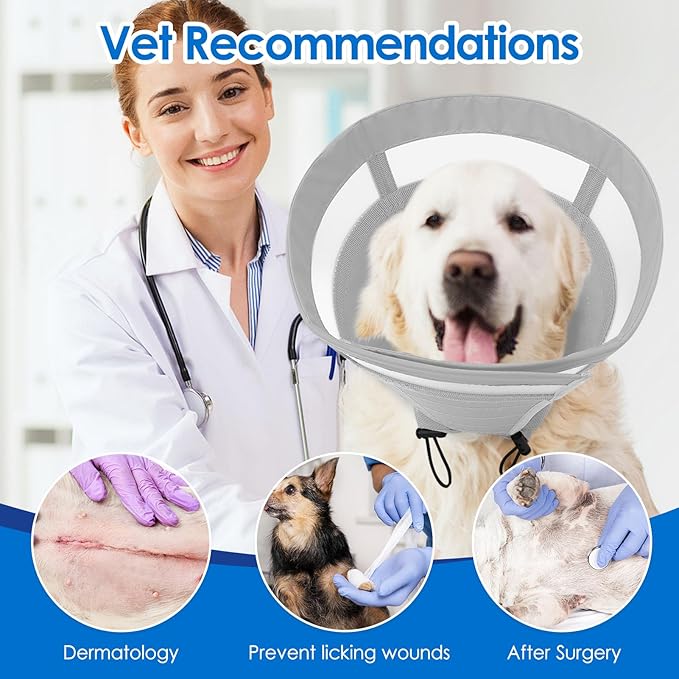 SAWMONG Soft Dog Cone for Small Dogs, Adjustable Pet Recovery Collar to Stop Licking, Comfy Elizabeth E-Collar for Dogs After Surgery Alternative (S,Grey)