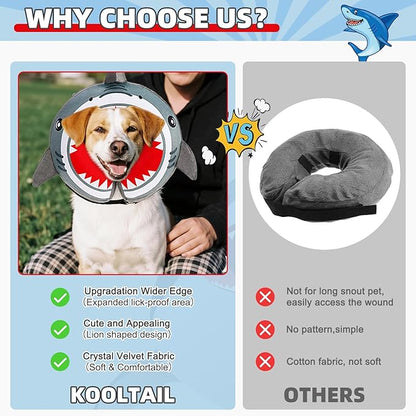 KOOLTAIL Dog Cone Collar Alternative After Surgery, Soft Inflatable Dog Neck Cone for Medium Large Dogs, Adjustable Pet Donut Recovery E Collar with Enhanced Anti-Licking Does Not Impede Vision M