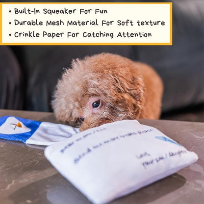 Hong Kong Airmail Soft Plush Nose-Work Squeaky Dog Toy - Durable & Cute 2-in-1 Envelope & Letter for Interactive Play, Extendable Cloth to Hide Food for Puzzle Fun, Small Medium Dogs