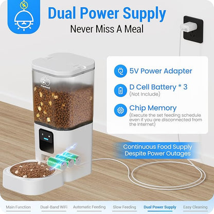 Automatic Cat Feeder with Slow Feed: 5G WiFi Automatic Dog Feeder with Smart APP Control, Auto Cat Food Dispenser with Alexa for Multiple Pets, Detachable for Easy Cleaning - 29 Cup（7L）