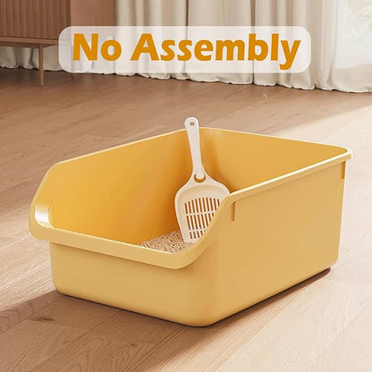 SpaceTime Large Cat Litter Box with High Sides,Cat Boxes for Indoor Cats,Cat Litter Pan for Kitty,Litter Box with Low Entry,Easy to Clean,Anti-Splashing(Cream White)