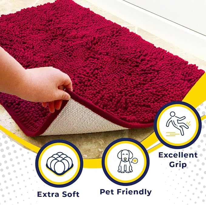 Muddy Mat® Shown on TV – Super Absorbent Door Mat Indoor, Microfiber Quick Dry Chenille Entryway Rug, Non-Slip Front Door Mat, Indoor Mats for Entryway, Machine Washable Pet Rug, Maroon 36"x60"