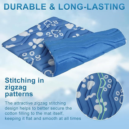 BEAUTYZOO Dog Cooling Mat- Upgraded Thicken Cooling Mat for Large Dogs Reversible(Cool & Warm) Pet Ice Cool Bed Washable & Portable, Summer Crate Pad for Big Dog Puppy Up to 100 lbs, Paw Blue 59X40IN