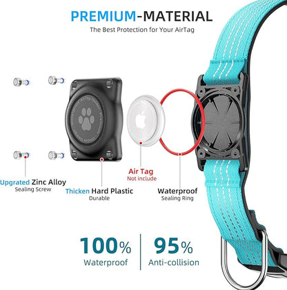 Upgraded AirTag Dog Collar, IP68 Waterproof Air Tag Dog Collar Holder, Reflective, Ultra-Durable, Comfortable Padded, Heavy Duty Dog Collars for Small Medium Large Dogs (XL (15.6"-22"), Blue)