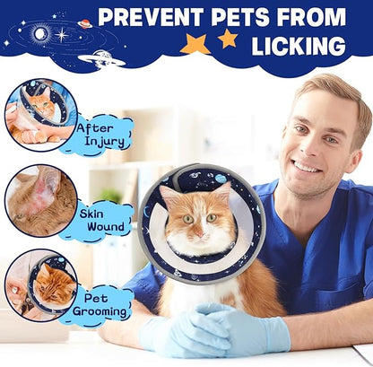 Breathable Air Mesh Cat Cone Collar Soft - Adjustable Recovery Collar to Stop Licking After Surgery, Foldable Lightweight E-Collar for Cats & Kittens (Sky Star, S)