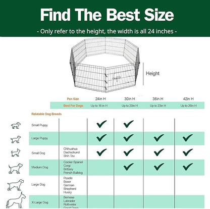 PJYuCien Dog Playpen, 8 Panels 42’’H Dog Pens Indoor with Bottom Pad, Metal Foldable Pet Puppy Exercise Fence Crate Kennel, Better for Medium and Big Animals,Black