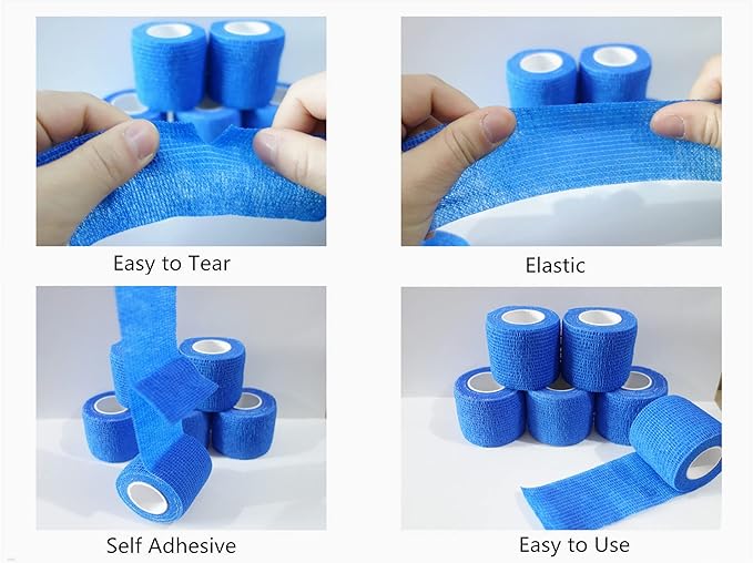 6 Pack 2" x 5 Yards Self Adhesive Bandage Wrap Breathable Cohesive Vet Wrap for Pets, Elastic Self-Adherent Tape for Sports, Wrist, Ankle (Blue)