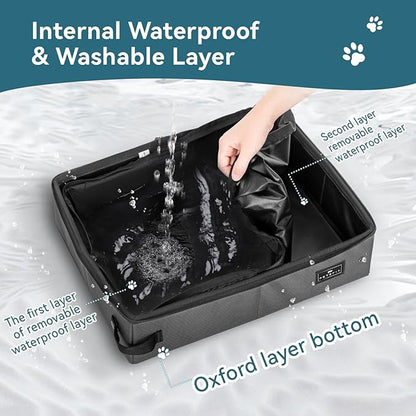 PETSFIT Portable Cat Litter Box - Removable 2-Layer Leak-Proof Lining, Scratch-Resistant Fabric with Sturdy Support Frame, Travel & Collapsible Cat Litter Box Grey