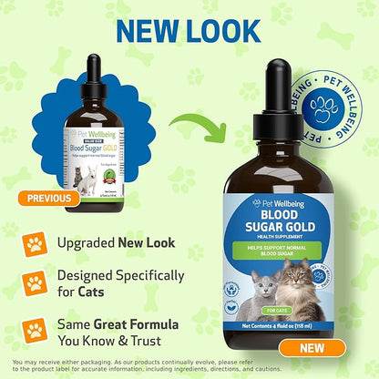 Pet Wellbeing Blood Sugar Gold for Cats - Healthy Blood Sugar Levels, Pancreas & Liver Function, Devil’s Club, Gymnema - Veterinarian-Formulated Herbal Supplement 4 oz (118 ml)