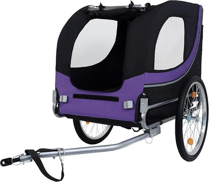 Blue-Grey Large Folding Bike Trailer for Dogs – Heavy-Duty Steel Frame, 66LB Capacity Pet Carrier for All-Terrain Cycling, Jogging & Camping Adventures!