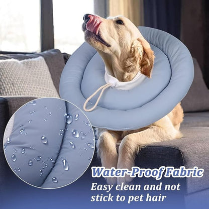 IDOMIK Dog Recovery Collar, Waterproof Soft Dog Cone After Surgery, Comfy Protective Elizabethan Collar Alternative for Dogs Cats, Adjustable Pet Neck Donut Cone Anti-Licking Biting Wounds,Blue,S