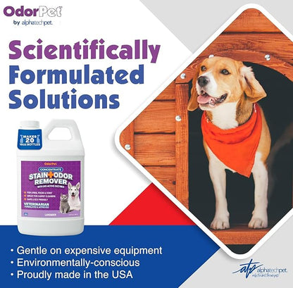 OdorPet Pet Stain Remover and Odor Eliminator - 64 Oz (Makes 2.55 Gallons of Working Solution) Non Staining, Professional Strength, Lavender Scent by Alpha Tech Pet