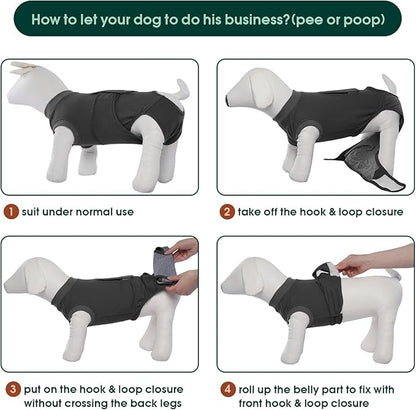 Kuoser Dog Surgery Suit Female Spay, Dog Recovery Suit Male Neuter, Puppy Clothes Onesie for Surgery Anti Licking Abdominal Wounds Pet Surgical Recovery Bodysuit Shirt, Substitute E-Collar & Cone