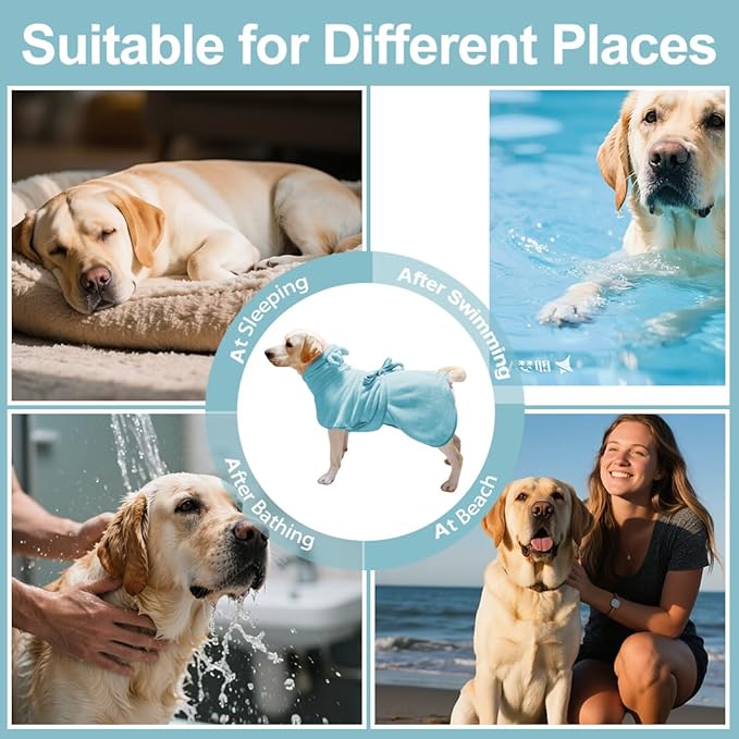 Medium to Large Size Dog Bathrobe, Quick Drying Super Absorbent Used for After Bathing, Warm Dog Towels, Adjustable Hoodies and Belts for Pet Dogs Bath Clothes Products (Blue, 3XL)