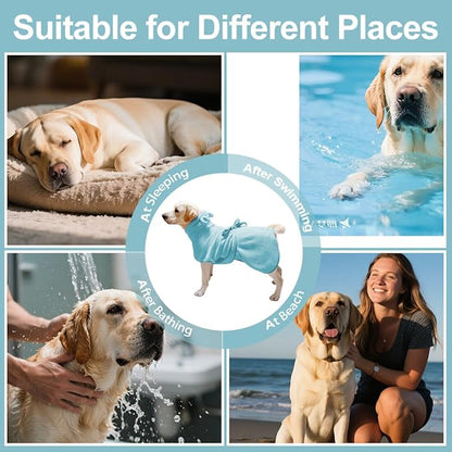 Medium to Large Size Dog Bathrobe, Quick Drying Super Absorbent Used for After Bathing, Warm Dog Towels, Adjustable Hoodies and Belts for Pet Dogs Bath Clothes Products (Blue, 3XL)