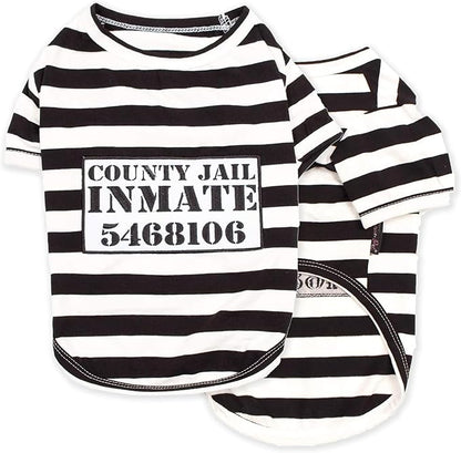Parisian Pet Dog Shirt - Prisoner Dog Costume - 100% Cotton Black and White Strips Dog Clothes - Lightweight Polyester Dog Shirts - Sleeved Dog Costume for Medium Dogs - Pet Costumes - L
