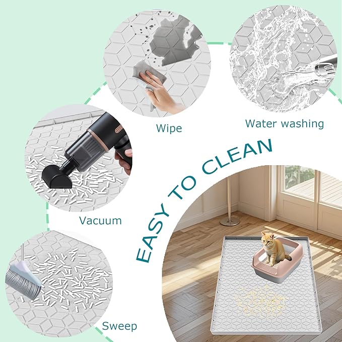 Cat Litter Mat for Litter Box, Silicone Large Cat Litter Trapping Mat - 28x22 in, Waterproof & Non-Slip, Durable & Easy Clean, Light Gray