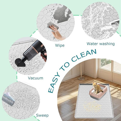 Cat Litter Mat for Litter Box, Silicone Large Cat Litter Trapping Mat - 34x22 in, Waterproof & Non-Slip, Durable & Easy Clean, Light Gray