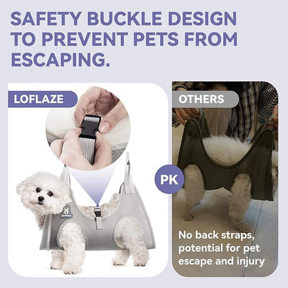 Dog Grooming Hammock Harness for Dogs & Cats with Pet Nail Clipper Trimmer - Cat Hanger Sling for Trimming Clipping Nails- Dog Hammock Restraint Bag for Small Medium Large pet （ Grey M ）