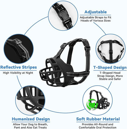 Dog Muzzle for Large Dogs, Breathable Basket Muzzles for Small, Medium and X-Large Aggressive Dog, Allows Panting Drinking, Suitable for Grooming Trimming Training (1, Black)