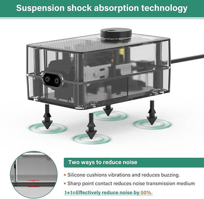 hygger See-Through Air Pump for Aquarium: Adjustable Oxygen Pump，Silent Powerful Aerator Pump 3.5W 2 Air Outlets Ultra Silent for Large Medium Fish Tank,Hydroponic Systerm, Household Commercial Use