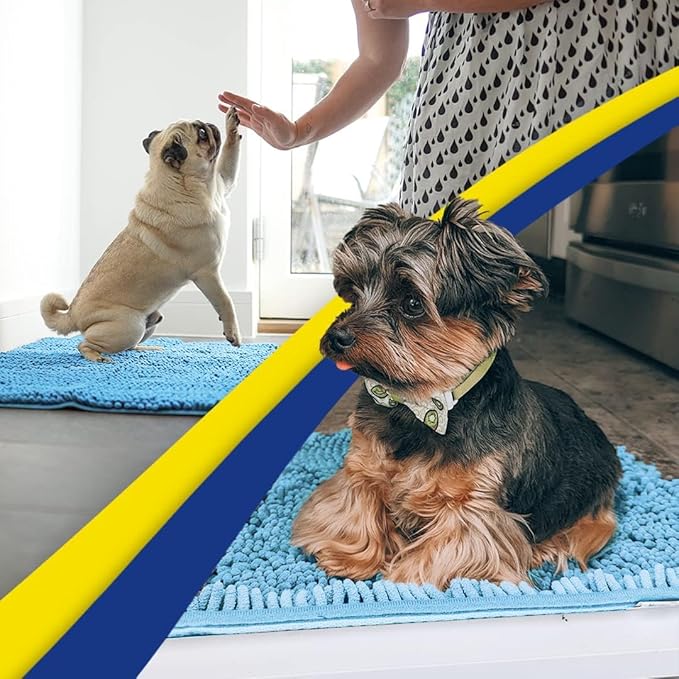 Muddy Mat® Original Dog Door Mat for Muddy Paws, Super Absorbent Microfiber, Non-Slip Washable Pet Rug, Quick Dry Chenille Entryway Carpet, Machine Washable Indoor Outdoor mat, Sky Blue 24"x60"