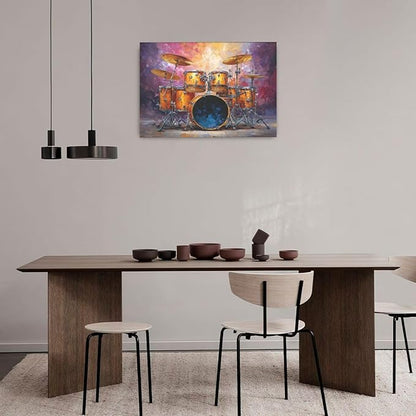 Music Wall Art Graffiti Musical Instruments Canvas Wall Decor Drum Pictures Painting Print Artwork Framed Decorations Gifts for Drummers Music Lover Studio Bar Musician Home Bedroom Living Room 16"x24"