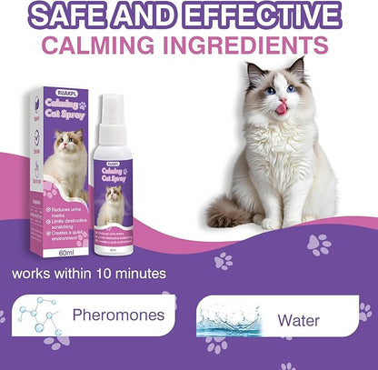 Cat Calming Spray 60 ML 2 Pack Calming Solution for Cats Cat Pheromone Spray Reduces Stress Anxiety Scratching Calming Spray for Cats Good for Home Travel Cat Pheromones Calming Spray