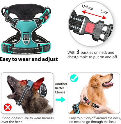 Timos Dog Harness,NO Need Go Over Dogs Head 3 Snap Buckles Pet Harness with 2 Leash Clips,Adjustable Soft Padded No-Pull,Reflective No-ChokeOxford Vest for Small Medium Large Dogs,X-Large (Pack of 1)