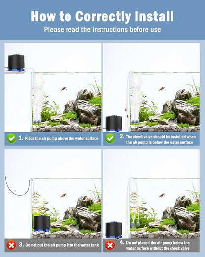 AQQA Aquarium Air Pump, Quiet Powerful Fish Tank Air Pump 3W/6W/10W with Stainless Steel Dual Outlet, Adjustable Oxygen Aerator Pump with Air Stone Bubbler for Fish Tank Up to 200 Gallon 3W (Tubby)