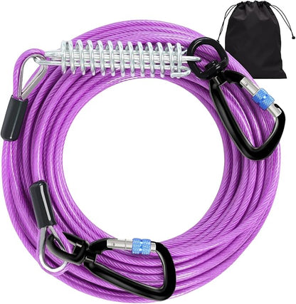 Snagle Paw Dog Tie Out Cable 30FT-1000LBS Break Strength,Heavy Duty Dog Leads for Yard with Shock Absorbing Spring & Swivel Hook,Long Leash Cable for Outdoor Tethering,Dog Line for Small Large Dogs