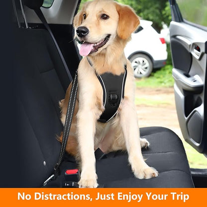 Dog Seat Belt Harness for Car, Dog Car Harness Adjustable Mesh Breathable & Dogs Seatbelt Safety Tether with Elastic Bungee for Small Medium Large Pets(Carbon Black, S)