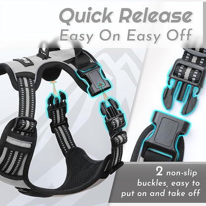 Eagloo Dog Harness Medium Sized Dog, No Pull Service Vest with Reflective Strips and Control Handle, Adjustable and Comfortable for Easy Walking, No Choke Pet Harness with 2 Metal Rings, Grey, M