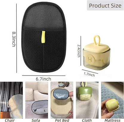 Pet Hair Removal Glove for Cats Dogs, Reusable Electrostatic Gloves Pet Hair Remover Mitt Easy Scrape Pet Hair from Cloth, Rugs, Cat Bed, Car Trunk(1 PC Glove &1 PC Lint Roller)