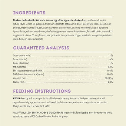 ACANA Chunks in Broth Wet Cat Food Chicken & Salmon Recipe for Kittens 3oz Cans (12 Count)