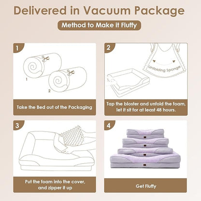 EHEYCIGA Memory Foam Dog Bed for Medium Size, Orthopedic Dog Sofa with Sides and Waterproof Liner, Washable Bolster Pet Couch with Removable Cover, 35x22x6.5 Inch, Purple