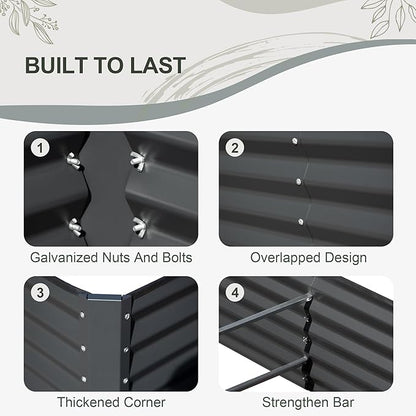 Domi Raised Garden Beds Outdoor, 6x3x2ft Thickening Tall Metal Rectangular Deep Root Box Planter for Vegetables, Flowers, Herbs, and Succulents 2" Deep w/ 256 Gallon Capacity - Dark Gray