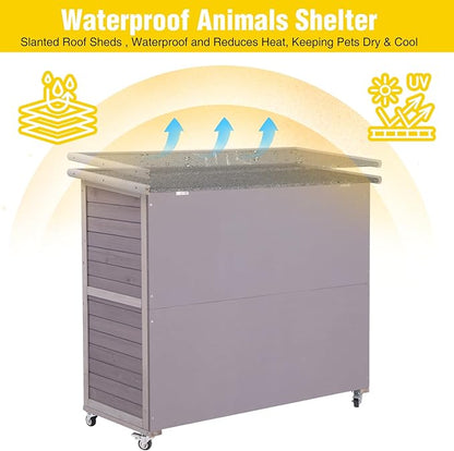 Aivituvin Rabbit Hutch Indoor, Bunny Cage with Wheels, 2-Story Design, 2 Deep Trays, Anti Slip Ramp, Ideal for Small Animals - Grey